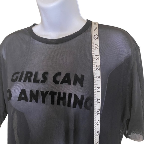 Garage Oversized Sheer Mesh Black Girls can do anything Velvet Spell Out SZ XS - Picture 7 of 10